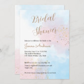 パステルピンクとブルーウォーターのカラーブライダルシャワー 招待状 (正面/裏面)