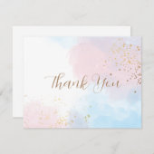 パステルピンクとブルーウォーター結婚カラー サンキューカード (正面/裏面)