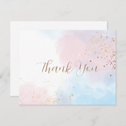 パステルピンクとブルーウォーター結婚カラー サンキューカード (正面/裏面)