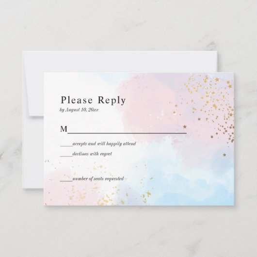 パステルピンクとブルーウォーター結婚カラー 出欠カード (正面)