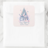 パステルピンクとブルーキャットファミリーメリークリスマス スクエアシール (バッグ)