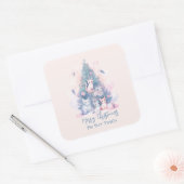 パステルピンクとブルーキャットファミリーメリークリスマス スクエアシール (封筒)