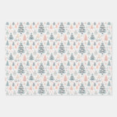 パステルピンクとブルークリスマスツリー飾 ラッピングペーパーシート (正面3)