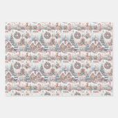 パステルピンクとブルークリスマスハウスアンドトナカイ ラッピングペーパーシート (正面2)