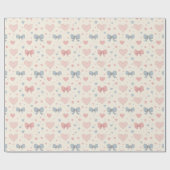 パステルピンクとブルーボウとハートパターン ラッピングペーパー (フラット)