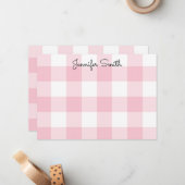 パステルピンクとホワイトギンガムチェック ノートカード (正面/裏面インサイチュ)