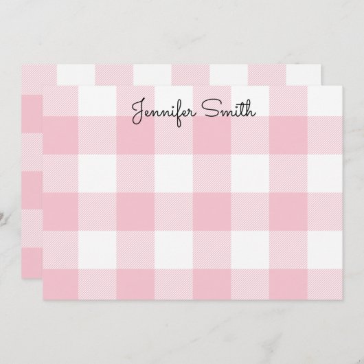 パステルピンクとホワイトギンガムチェック ノートカード (正面/裏面)