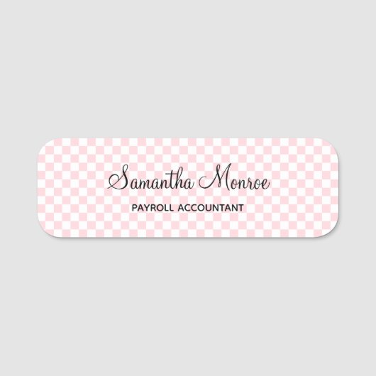 パステルピンクとホワイトチェッカーボード 名札 (正面)