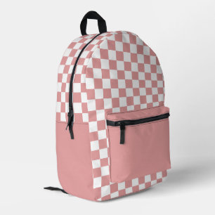 パステルピンクとホワイトチェックパターン プリントバックパック