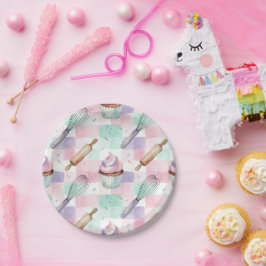パステルピンクとミントのカップケーキ柄バイキング食器 ペーパープレート