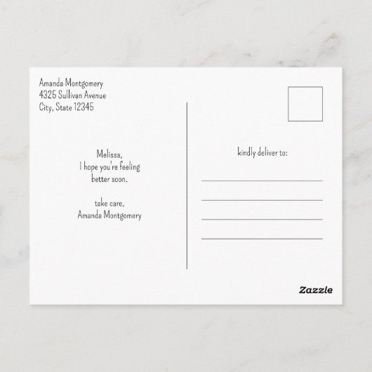 パステルピンクと偽のグリッターを使用したボヘミアンレインボー 気分が良くなるカード ポストカード (裏面)