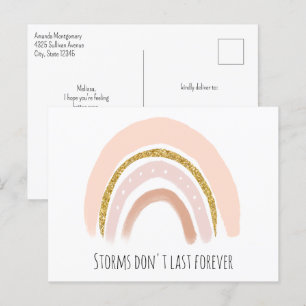 パステルピンクと疑似グリッターのボヘミアンレインボー お見舞いカード ポストカード