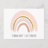 パステルピンクと疑似グリッターのボヘミアンレインボー お見舞い ポストカード (正面)