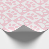 パステルピンクと白い犬の手を正方形にカスタム描く ラッピングペーパー (角)