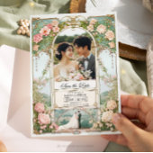 パステルピンクと白のフローラ結婚式の日付を保存 招待状