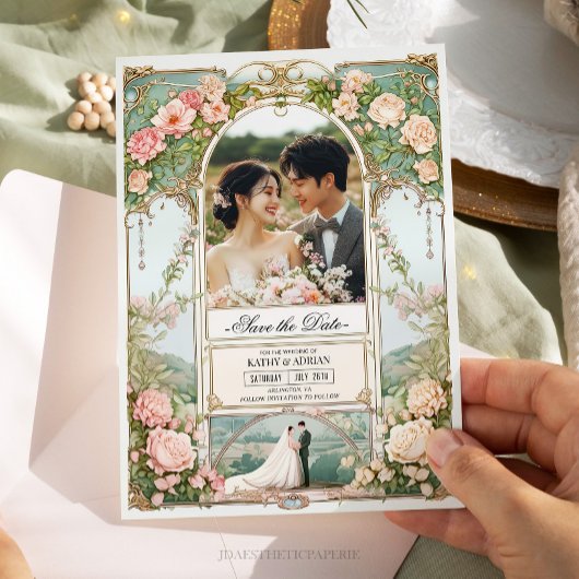 パステルピンクと白のフローラ結婚式の日付を保存 招待状