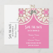 パステルピンクと白のレースのフィリーグリーの日付を保存 案内ポストカード (正面/裏面)