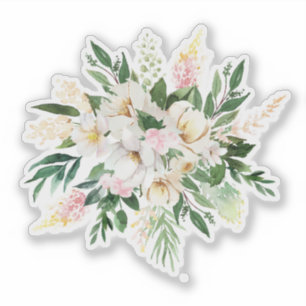 パステルピンクと白の花の花束 シール