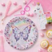 パステルピンクと紫の魔法のクリスタルバタフライ ペーパープレート (パーティー)