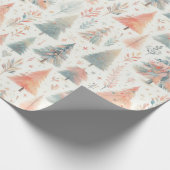 パステルピンクと緑のクリスマスツリー ラッピングペーパー (角)