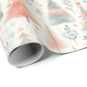 パステルピンクと緑のクリスマスツリー ラッピングペーパー (ロールコーナー)