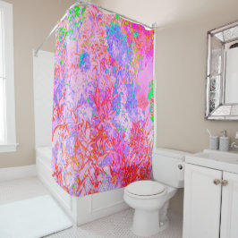 パステルピンクと赤と青あじさい風景 シャワーカーテン