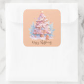 パステルピンクと青のジンジャーブレッドクリスマスツリー スクエアシール (バッグ)