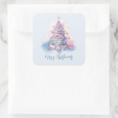 パステルピンクと青の積み重ねブッククリスマスツリー スクエアシール (バッグ)