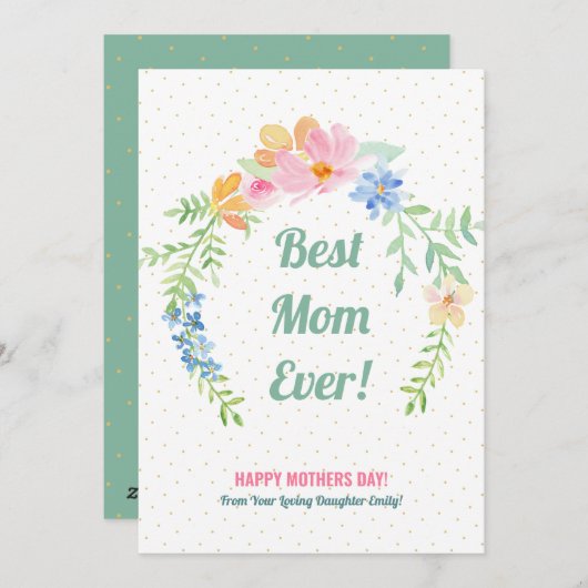 パステルピンクと青の花リース シーズンカード (正面/裏面)