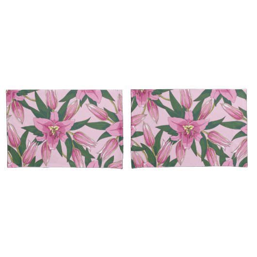パステルピンクに咲くユリ 枕カバー (フロントセット)