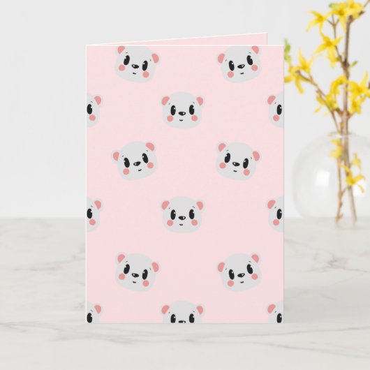 パステルピンクのかわいいクマの顔パターン カード (黄色い花)