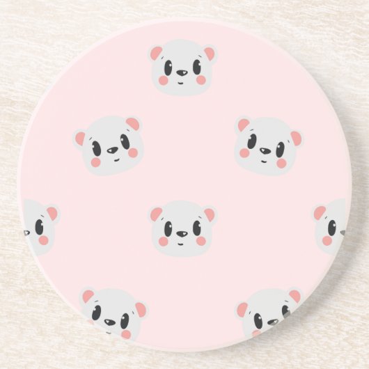 パステルピンクのかわいいクマの顔パターン コースター (正面)
