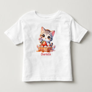 パステルピンクのかわいい子猫とデザートワッフル トドラーTシャツ