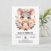 パステルピンクのねずみ誕生日 招待状 (スタンド正面)