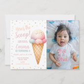 パステルピンクのアイスクリームの写真 招待状 (正面)