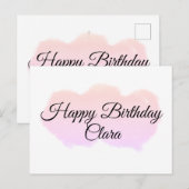 パステルピンクのオレンジ雲とモダンなハッピーバースデー ポストカード (正面/裏面)