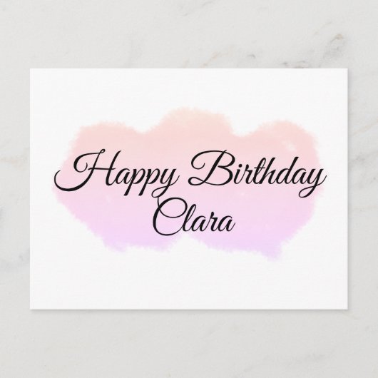 パステルピンクのオレンジ雲とモダンなハッピーバースデー ポストカード (正面)