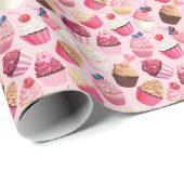 パステルピンクのカップケーキ:ヴィンテージパターン。 ラッピングペーパー (ロールコーナー)
