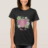 パステルピンクのカボチャと緑と白の花 Tシャツ (正面)