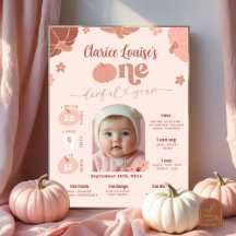 パステルピンクのカボチャの1歳の誕生日フォトマイルストーン