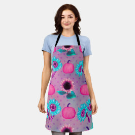 パステルピンクのカボチャ&アクアマムスフラワーズ エプロン