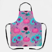 パステルピンクのカボチャ&アクアマムスフラワーズ エプロン (正面)
