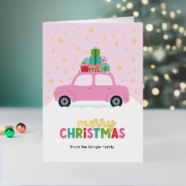 パステルピンクのギフト付きメリークリスマスカーデション 箔シーズンカード