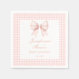 パステルピンクのギンガムリボンbaby girl shour スタンダードカクテルナプキン