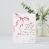 パステルピンクのクチュールなリボン ウェディングシャワーの招待状 ポストカード (スタンド正面)