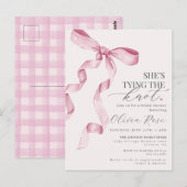 パステルピンクのクチュール ボウ ブライダルシャワーの招待状 ポストカード (正面/裏面)