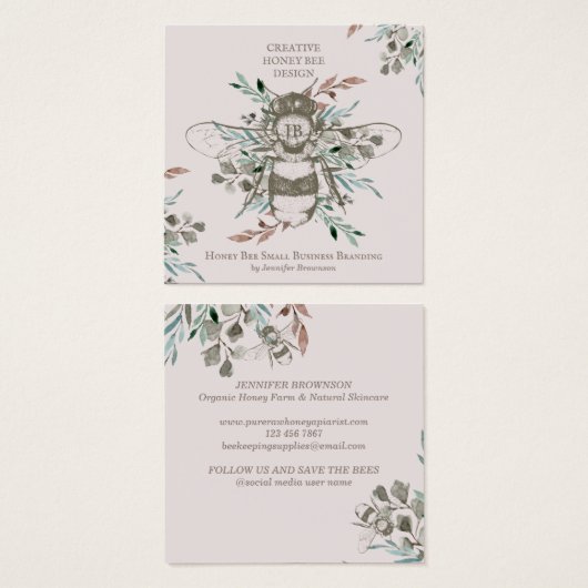 パステルピンクのクリエイティブハニービー養蜂場 ヴィンテージ (正面&裏面)