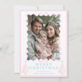 パステルピンクのクリスマスウォーター色クリスマスツリー シーズンカード (正面)