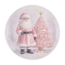 パステルピンクのクリスマスサンタのまな板 カッティングボード