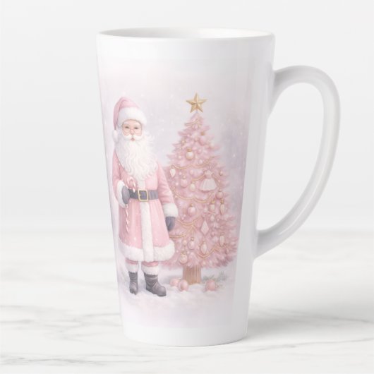 パステルピンクのクリスマスサンタ カフェラテマグ (右)